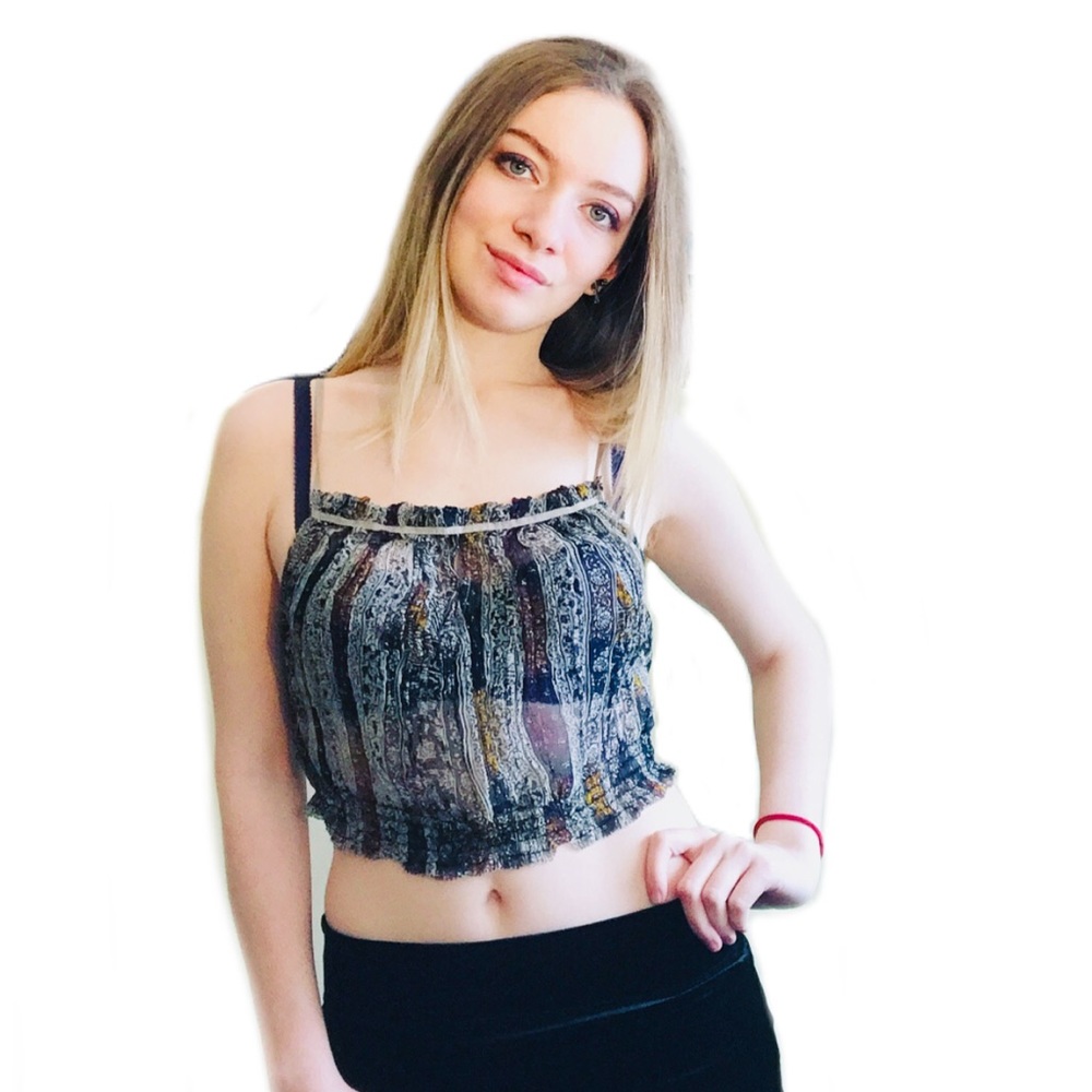 Y2K whimsygoth prairie boho hippie floral rainbow paisley tank top mesh sheer